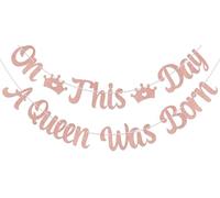 Bannière or rose « On This Day a Queen was Born », décorations de fête d'anniversaire, décorations de fête d'anniversaire It's a Girl Gender Reveal