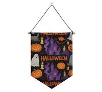 Bannière orange en tissu à suspendre en forme de citrouille d'Halloween avec tige télescopique - Décoration de fête pour l'intérieur et l'extérieur