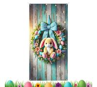 Bannière « Pâques » - 90 x 180 cm - Imperméable - lapin de Pâques - Décoration de porte - Décoration d'intérieur - Pour bureau, salle de erme, entrée, jardin, fête du printemps