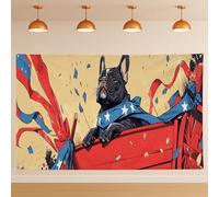 Bannière patriotique bouledogue français, style dessin animé vintage, décoration de portrait d'animal de compagnie, décoration de photographie d'intérieur pour le jour de l'indépendance 180 x 109 cm