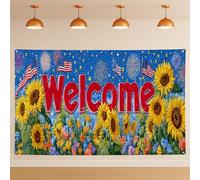 Bannière patriotique de bienvenue tournesol nature lumineuse pour fête, printemps/été, fête des anciens combattants, affichage intérieur/extérieur, décoration de photographie 180 x 109 cm