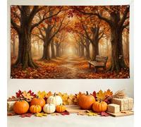 Bannière paysage de chemin de forêt d'automne 180,3 x 109,2 cm | Feuillage d'automne, toile de fond pour photographie, paysage de forêt, paysage de banc de parc, atmosphère de récolte
