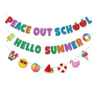 Bannière « Peace Out School » « Hello Summer » - Guirlande « Happy Last Day of School » - Décoration de fête « Goodbye Class Welcome » - Fournitures de fête