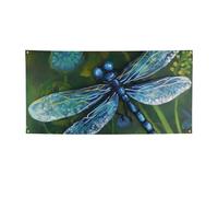Bannière peinte à la main en forme de libellule bleue - Décoration de fête d'anniversaire - Photographie - Bannières et panneaux - Décoration murale - Bannière - Fournitures de fête - 180 x 119 cm