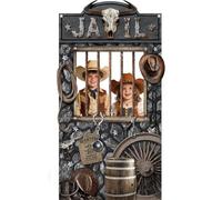 Bannière photo de prison occidentale - 2,2 x 1,2 m - Toile de fond pour porte de prison de cowboy - Accessoire photo - Décoration de fête occidentale - Toile de fond pour intérieur ou extérieur