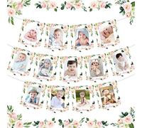 Bannière photo mensuelle pour premier anniversaire, décorations florales roses pour 1er anniversaire pour filles, affichage mensuel, bannière photo de bébé pour nouveau-né à 12 mois