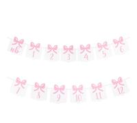 Bannière photo pour premier anniversaire - Nœuds roses - Guirlande d'anniversaire - Bannière photo de nouveau-né à 12 mois - Décoration photo - Nœud - Guirlande pour fille - Accessoire de fond photo