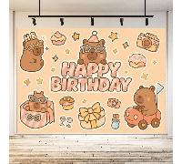 Bannière plate 2D 1 pièce, Fête d'anniversaire mignonne de capybara, Bannière de fête mignonne de capybara, Fond de photographie joyeux de capybara, Fête d'anniversaire, Célébration, Décoration univer