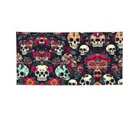 Bannière polyvalente avec imprimé crânes floraux colorés, meilleurs drapeaux pour événements, décorations de fête d'anniversaire