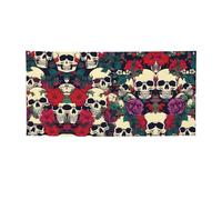 Bannière polyvalente avec imprimé crânes floraux, meilleurs drapeaux pour événements, décorations de fête d'anniversaire