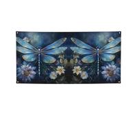 Bannière polyvalente avec imprimé libellule bleue artistique, décorations de fête et d'anniversaire, pour toutes les occasions