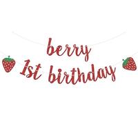 Bannière pour 1er anniversaire de la marque Berry - Décoration de fête d'anniversaire - Fournitures de fête prénatale - Rouge pailleté