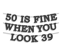 Bannière pour 50e anniversaire, « Quand on en paraît 39 », articles de fête scintillants, décoration murale pailletée pré-assemblée pour hommes et femmes, lettres de 15 cm pour une fête de 50e