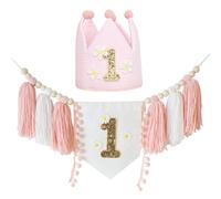 Bannière pour chaise haute pour 1er anniversaire de fille, ensemble de bannières pour premier anniversaire avec décoration gâteau, couronne et chapeau, décorations d' pour bébé fille