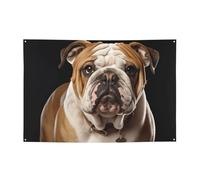 Bannière pour intérieur et extérieur - Bannière personnalisée en polyester 300D - Motif bouledogue anglais - Réutilisable - Décoration de fête