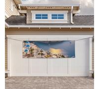 Bannière pour intérieur et extérieur - Personnalisable - Motif île de Grèce - Coucher de soleil - Bannière de fête réutilisable - En polyester 300D - Décoration de fête