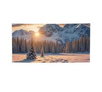 Bannière pour intérieur et extérieur - Personnalisée - Coucher de soleil d'hiver - Montagnes - Panneaux de fête réutilisables - Panneau vierge en polyester 300D - Bannière de décoration pour fête