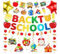 Bannière pré-cordée « Welcome Back to School » - Décorations colorées à paillettes pour premier jour d'école avec bannière Apple Pencil - Tourbillons à suspendre pour salle de classe, école, fête