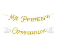 Bannière Première Communion Pailletée Or avec Colombe - Guirlande de Communion Chrétienne, Décoration de Fête pour Célébration de Première Communion