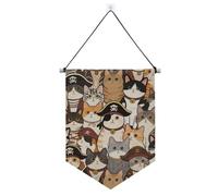 Bannière rétro avec motif de pirates et chats à suspendre avec tige télescopique pour bureau, école, salle de classe, dortoir, maison