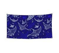 Bannière réutilisable et facile à suspendre Motif raie manta et poisson Décoration de vacances