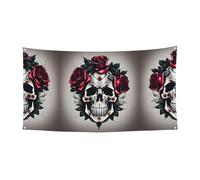 Bannière réutilisable et facile à suspendre Motif tête de mort et rose rouge Pour intérieur ou extérieur