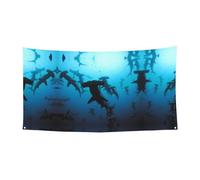 Bannière réutilisable pour fête d'Halloween et d'événement de vacances - Motif requins marteaux - Pour intérieur et extérieur