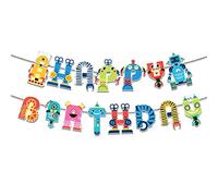 Bannière robot décorative - Guirlande scientifique - Décoration d'anniversaire - Décoration d'anniversaire - Guirlande Happy Birthday pour fête d'anniversaire - Décoration de jardin