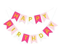 Bannière rose pré-cordée « Happy Birthday », décorations de fête d'anniversaire roses pour femmes et filles