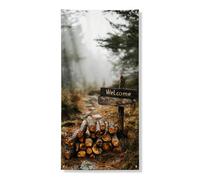 Bannière rustique de bienvenue, panneau de bûche de forêt vintage, décoration extérieure, décoration saisonnière pour l'automne, 91,4 x 183 cm