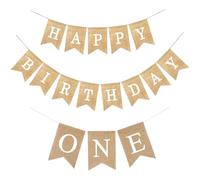 Bannière rustique en toile de jute pour 1er anniversaire - Bannière de drapeau « Happy Birthday » - Guirlande de chaise haute d'un an - Bannières à suspendre - Toile de fond de fête - Lettres à