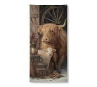 Bannière rustique pour porte de ferme, motif bovins des Highlands, moutons, décoration de vacances d'automne et d'hiver, 91,4 x 183 cm