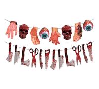 Bannière sanglante effrayante, Garland de fond suspendu, décoration de toile de fond d'Halloween, 20 pièces, légère et portable, facile à installer, idéale pour les lieux de porte murale