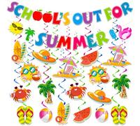 Bannière « School's Out for Summer » - Les décorations de fête d'été incluent une bannière Hello Summer et des tourbillons suspendus - Décorations de fête pour la piscine