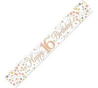 Bannière scintillante de 2,7 m pour 16e anniversaire, Banderole Anniversaire, Blanc et Or Rose Holographique