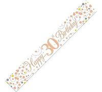 Bannière scintillante de 2,7 m pour 30e anniversaire, blanc et or rose holographique