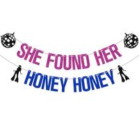 Bannière « She Found Her Honey Honey Honey » Mamma Mia pour enterrement de vie de jeune fille, décoration de fête de fin d'année, fournitures de fête prénuptiale, rose, rouge, bleu pailleté