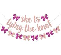 Bannière « She is Tying the Knot », décorations de fête d'enterrement de vie de jeune fille, décoration de fête prénuptiale, nœud de fiançailles, fournitures de fête de mariage, paillettes or rose