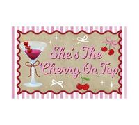 Bannière « She's The Cherry On Top » - Décorations de fête sur le thème des cerises - Toile de fond pour fille - Rose - Pour anniversaire, fête prénatale - 99,4 x 62,6 cm