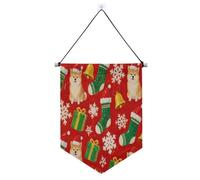 Bannière Shiba Inu marron Merry Christmas à suspendre avec tige télescopique pour porte, mur, fenêtre, jardin, cour suministros para fiesta de a?o nuevo