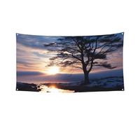 Bannière silhouette de branche d'arbre au crépuscule - Bannière de décoration de fête d'anniversaire - Photographie - Décorations d'intérieur et d'extérieur - Fournitures de fête - 177,8 x 88,9 cm
