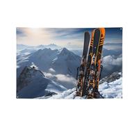 Bannière Skis on Mountain Party Decor Party Decor Drapeau Fête d'anniversaire Photographie Fond Décoration Bannières et Signes Décoration Murale Bannière Fournitures Faveurs 180 x 119 cm