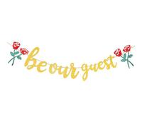Bannière Soyez nos Invités, Pré-Enfilée Fournitures de Fête à Thème Bannière de Réception pour Enterrement de Vie de Jeune Fille Fiançailles Mariage Baby Shower Fête d'Anniversaire Décorations