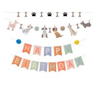 Bannière sur le Thème du Chien, Banderole Personnalisée Bannière Joyeux Anniversaire Décorations d'Anniversaire Colorées pour Chien Empreinte de Patte de Chien Drapeau d'Anniversaire Joyeux Toile