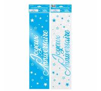 Bannière - SURPRISEZ VOUS - Joyeux Anniversaire - 120 cm - Blanc et Bleu Métallique - Mixte