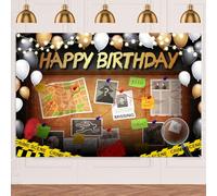 Bannière suspect crime mystère indices preuves détective espion bannière de fond décorations Cheer to Happy Birthday Anniversary Wedding Party Supplies Photo Booth Décor