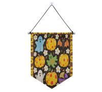 Bannière suspendue florale orange Halloween avec barre télescopique pour patio, décoration de patio en plein air Dernière intervention pour porte, mur, fenêtre, jardin, bannière de patio pour fête