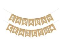 Bannière Suspendue Ramadan Déco Fête, Lune Étoile, en Lin | Forme Queue D’hirondelle, Fond Photo et Entrée de Porche, Facile à Poser Déplacer