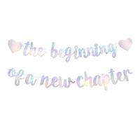 Bannière The Beginning of A New Chapter, Bannière de Fête d'Adieu Pré-Enfilée Fournitures de Fête Départ Bannières Du Prochain Chapitre pour La Retraite La Pendaison Crémaillère (Irisée)