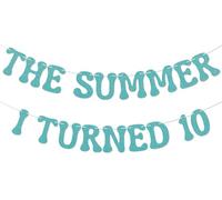 Bannière « The Summer I Turned 10 » - Bruh I'm Ten Banner - Cheers to 10 Years - Décoration de fête d'anniversaire - Bleu pailleté